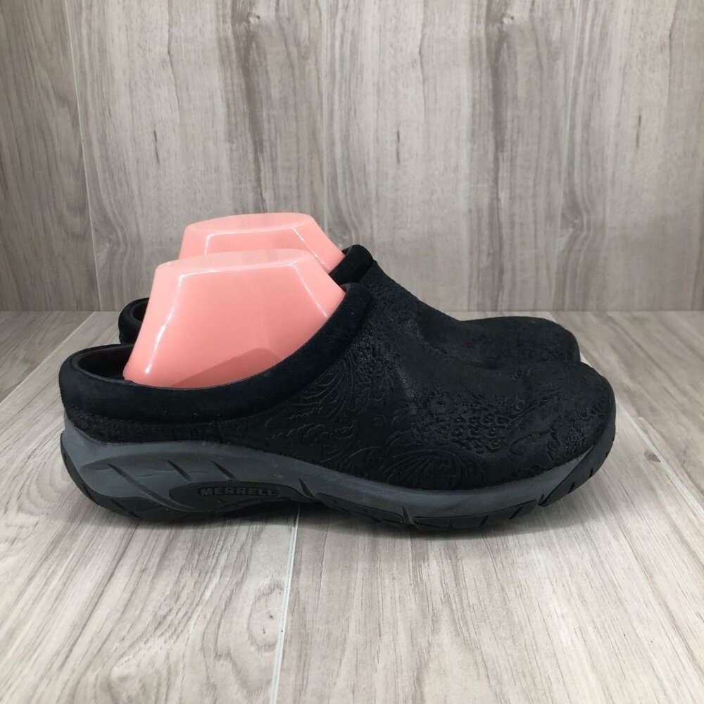 Merrell Black Embossed Mules